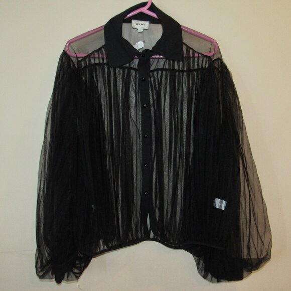 NWT Wowo Black Sheer Plus Size 3X Top Edgy Going Out Party Balloon Sleeve - Picture 1 of 5